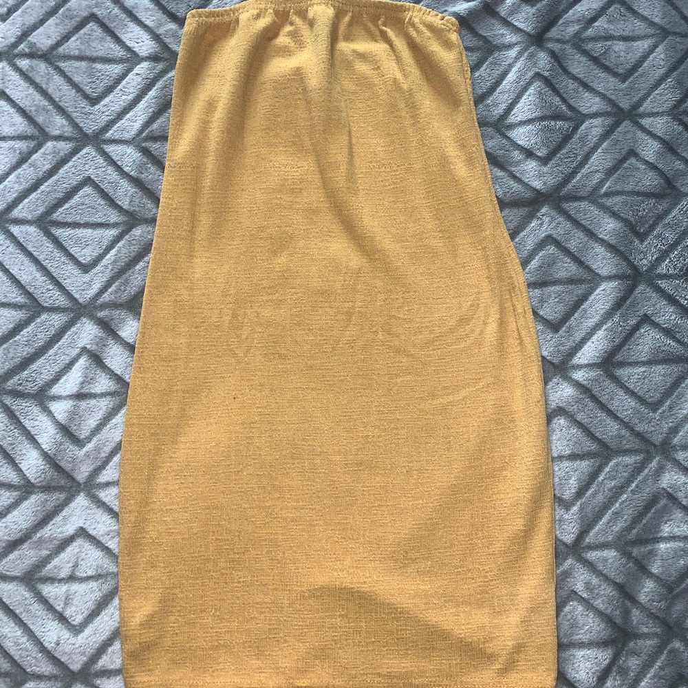Strapless yellow mini dress
